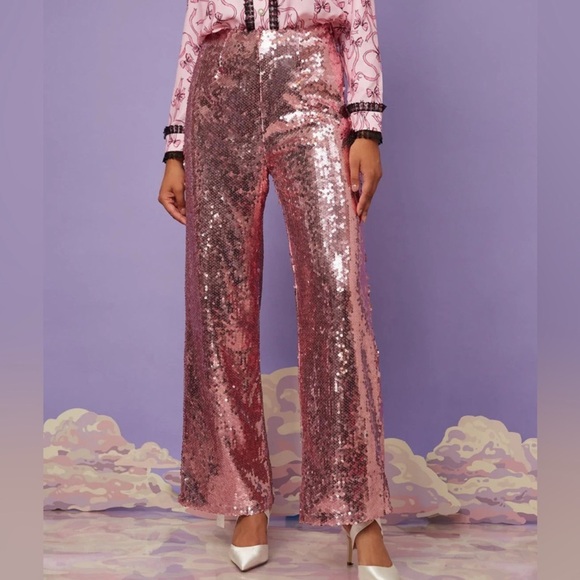Sister Jane Recital Sequin Trousers Pink Size L Party, Holiday, Statement Pants - Picture 2 of 11